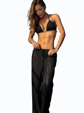 Black Sheer Beach Cover-Up Pants | Brazilian Swim Cover-Up | Resort Wear
